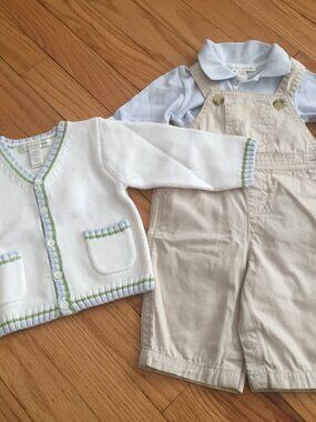 POTTERY BARN Kids one piece overall & sweater set, 0-6 M